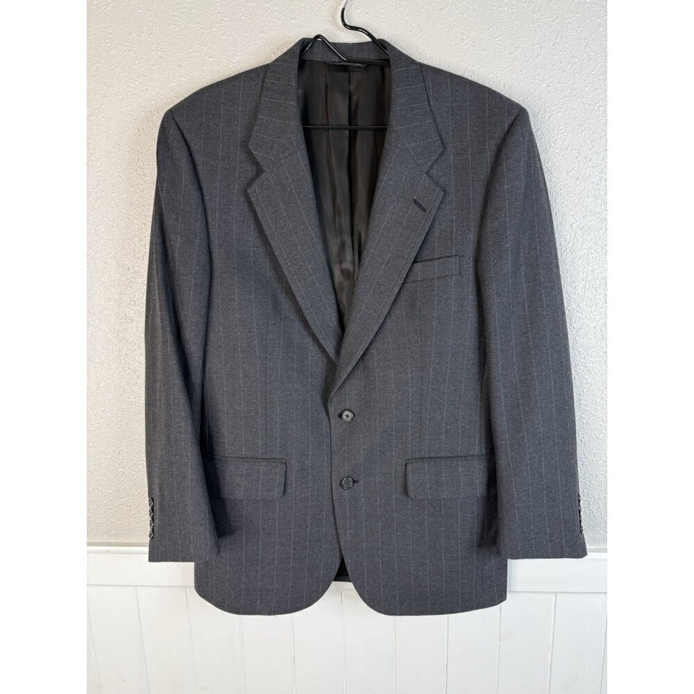Vtg 90s Burberry Mens Fits 38 Wool Blazer Sports Coat Gray Blue Pinestripe READ